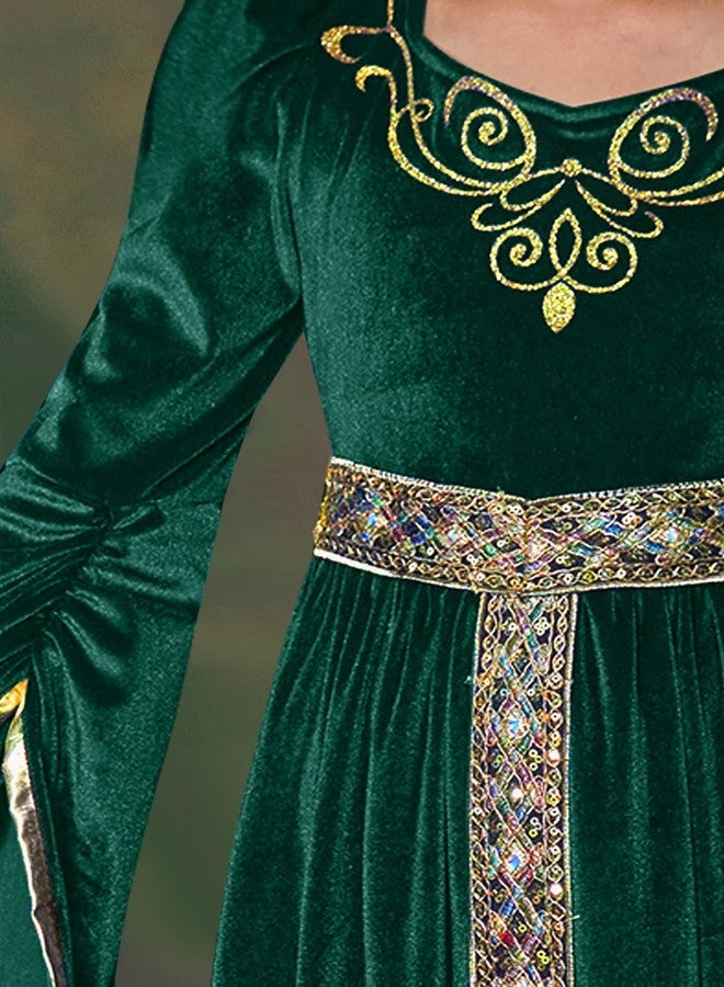 BesserBay Long Sleeve Velvet Gown in Forest Green for Girls Renaissance Ball Gown Full Length Princess Elegant Dress 12 Years - Image 3